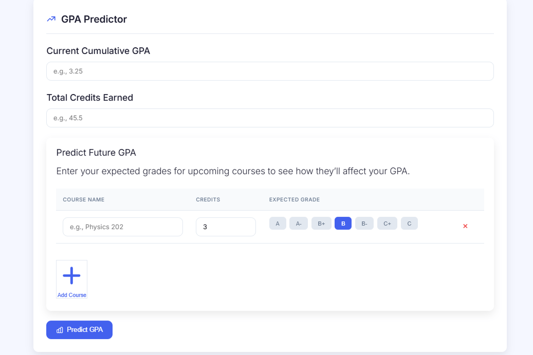 GPA prediction feature screenshot